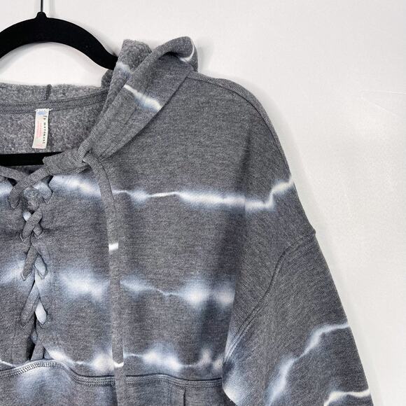 Free People Movement XS Blue Tie Dye Believer Sweatshirt Hoodie Cropped Lace Up - Picture 4 of 10